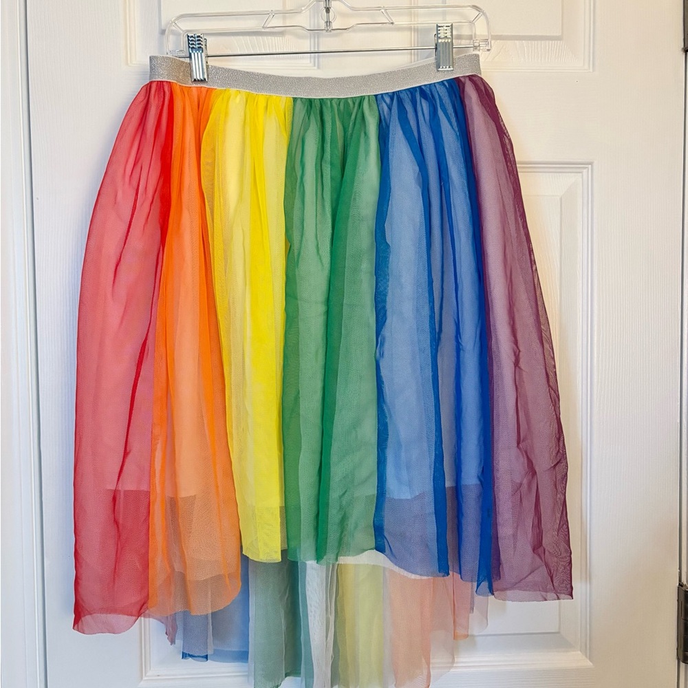 Rainbow Tiered Tulle Skirt with Silver Waistband